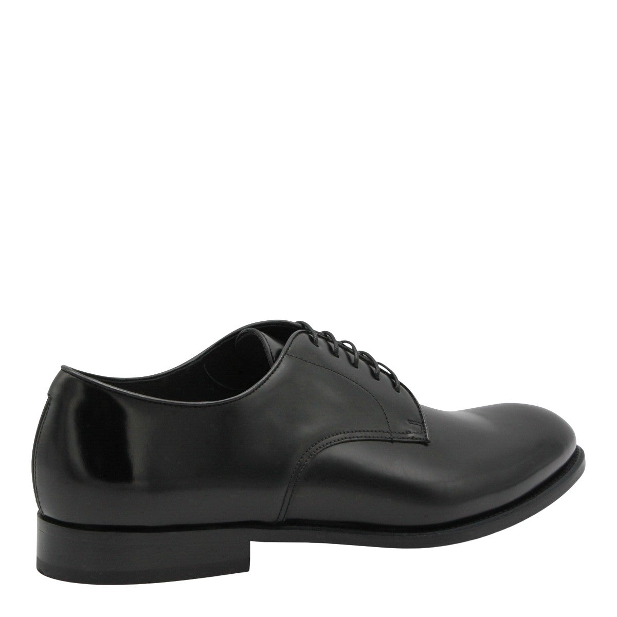 Polished Black Leather Lace-Up Flat Shoes