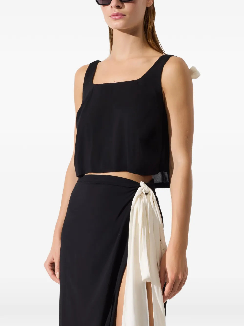 Cropped Black Top with Square Neckline