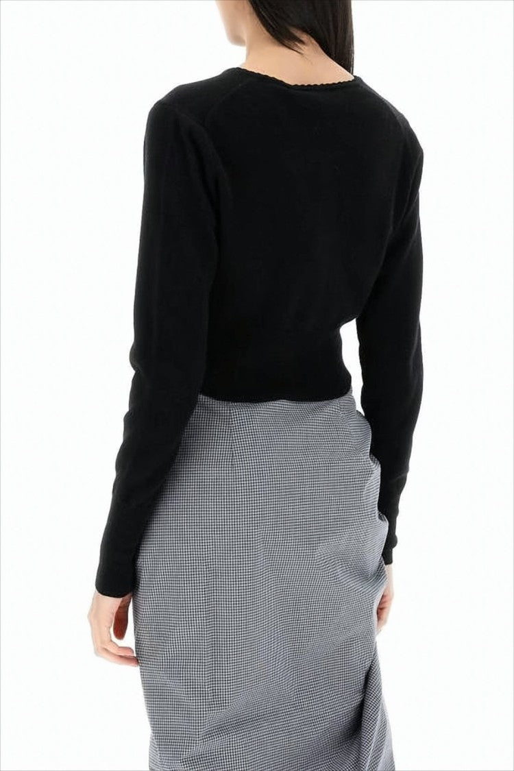 Cropped Cardigan with Button-Down Front and Embroidered Detail