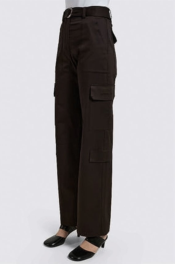 High-Waisted Straight-Leg Pants with Matching Belt and Flap Pockets