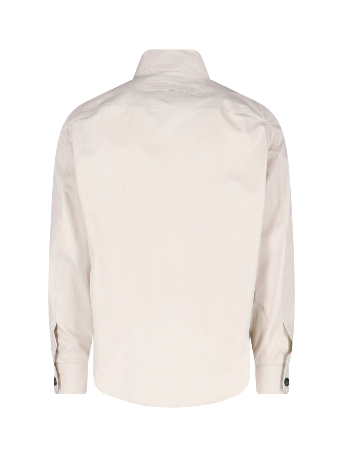 White Cotton-Blend Curved Hem Casual Shirt