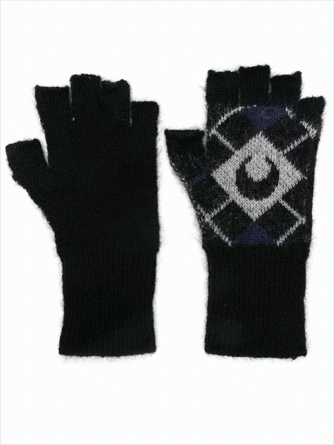 Geometric Patterned Fingerless Gloves With Crescent Moon Motif