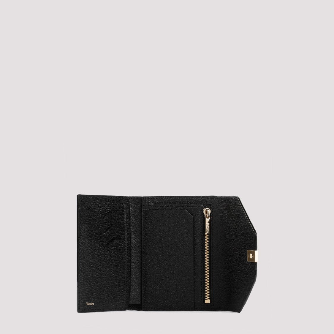 Compact Black Calf Leather Iside Wallet