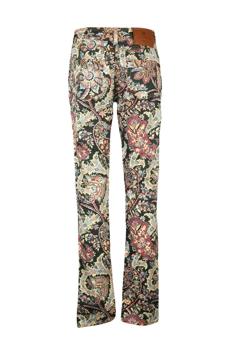 Multicolor Floral and Paisley Patterned Jeans