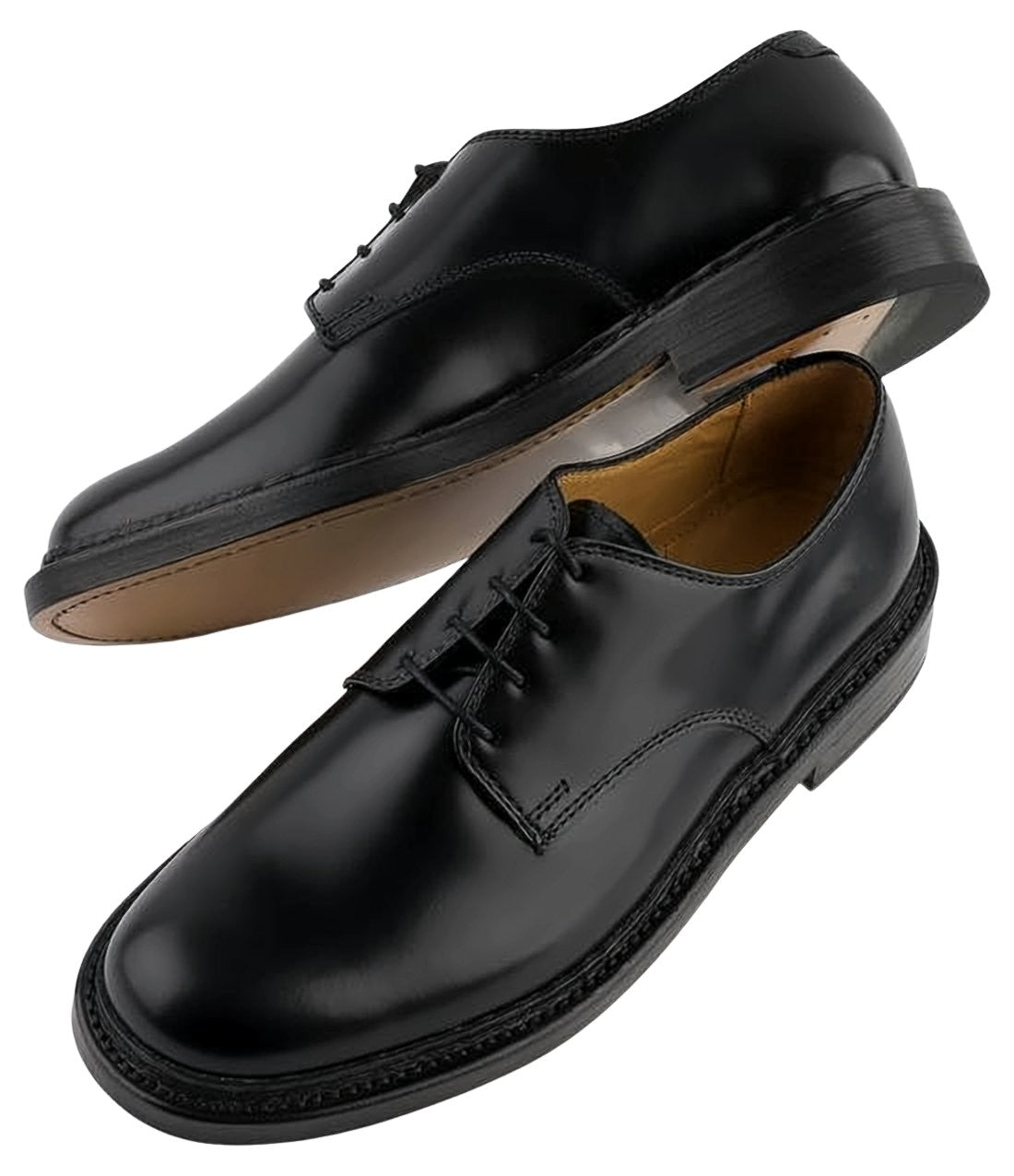 Polished Black Leather Derby Lace-Up Shoes