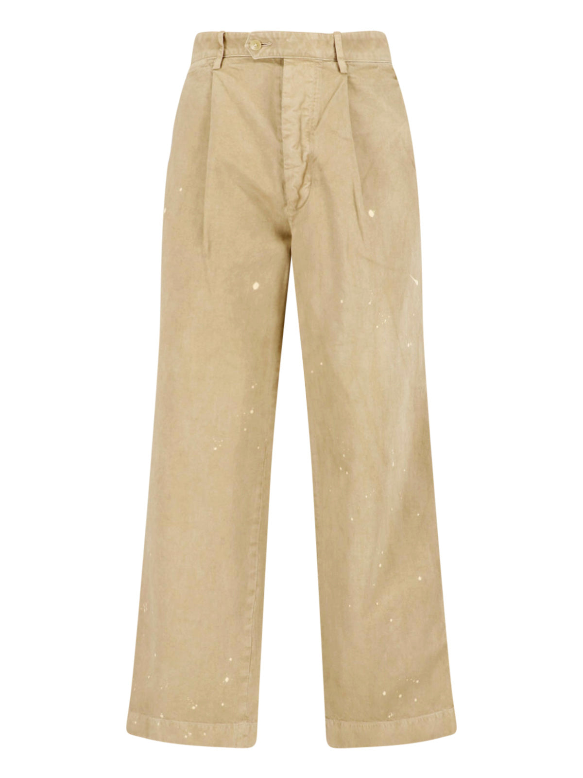 Wide-Leg Chino Pants with Distressed Details and Medium Waist