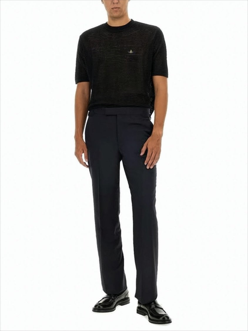 Open-Knit Short Sleeve Sweater with Embroidered Logo