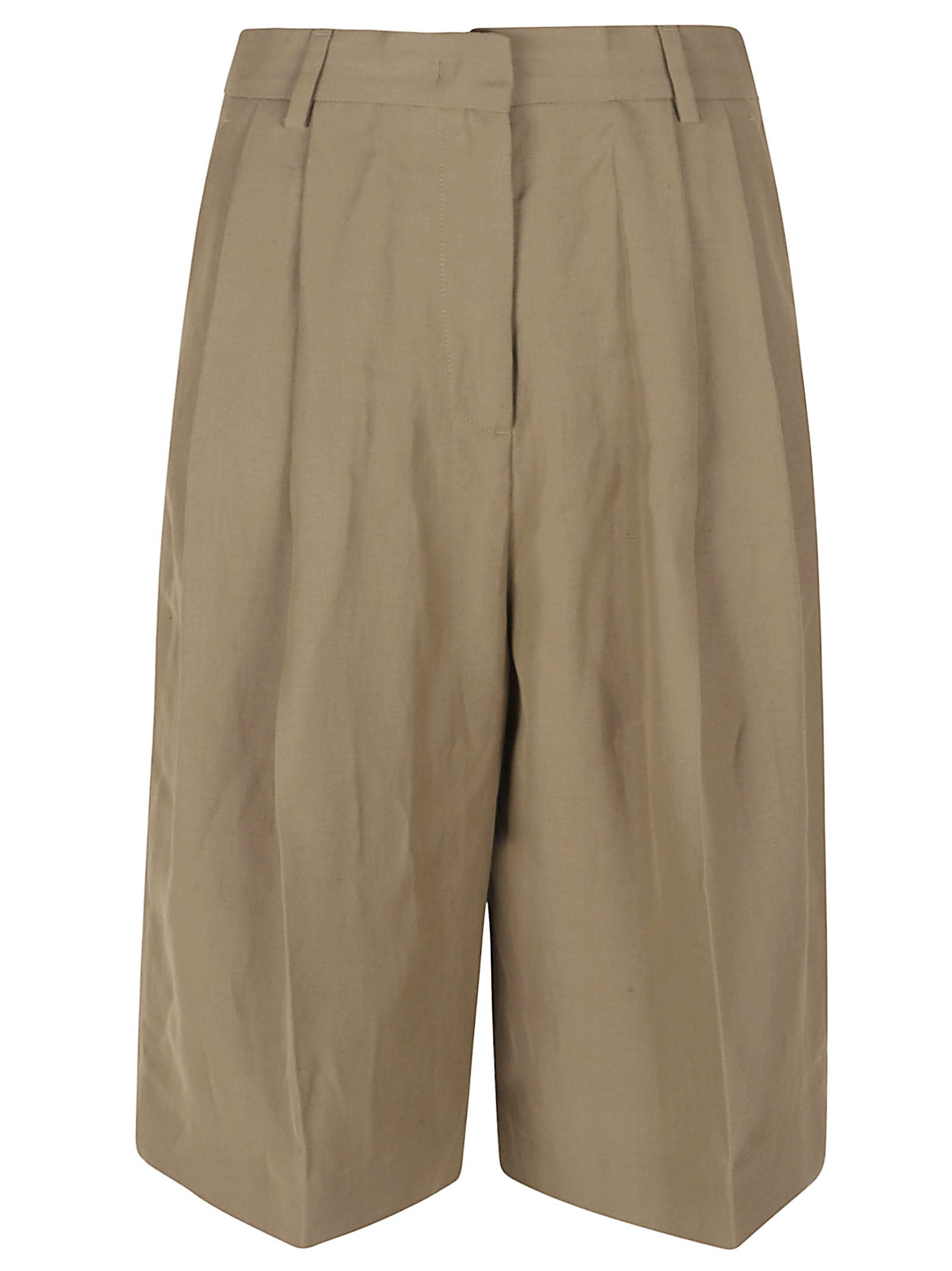 Pleated Brown Shorts With Hidden Closure