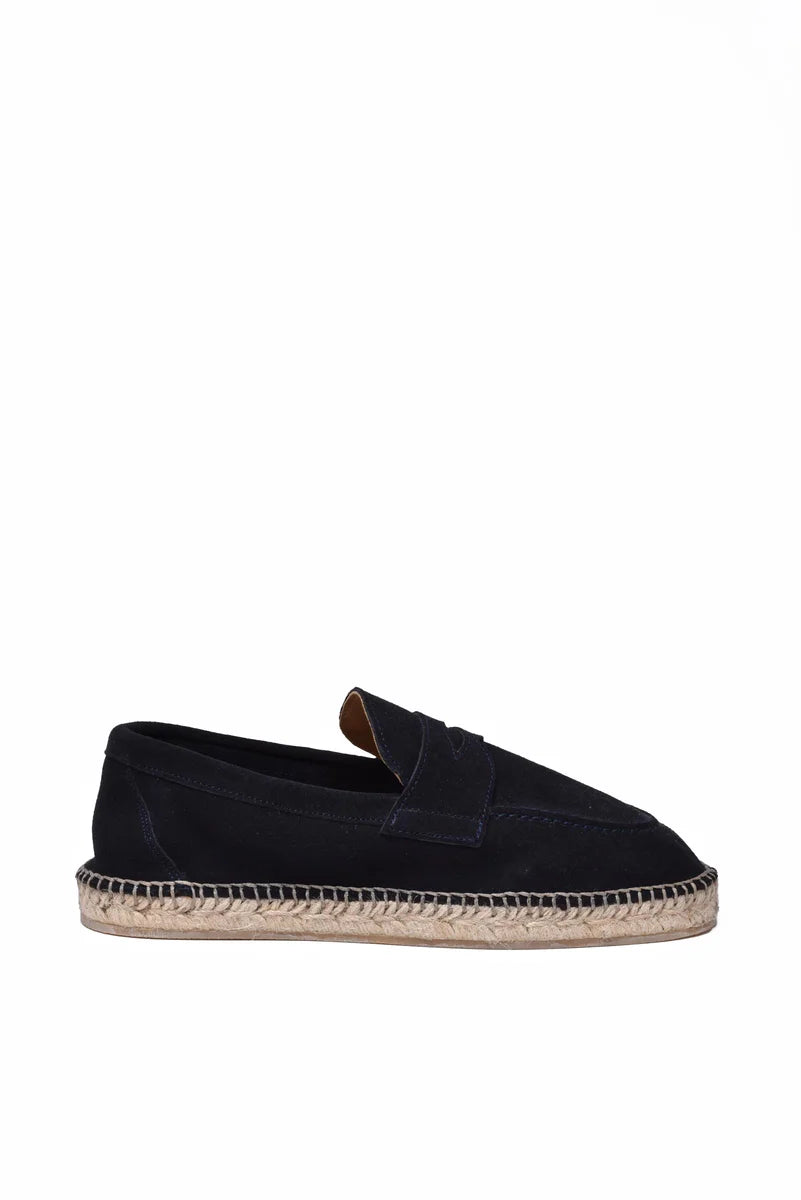 Suede Moccasin with Rope Heel - Blue