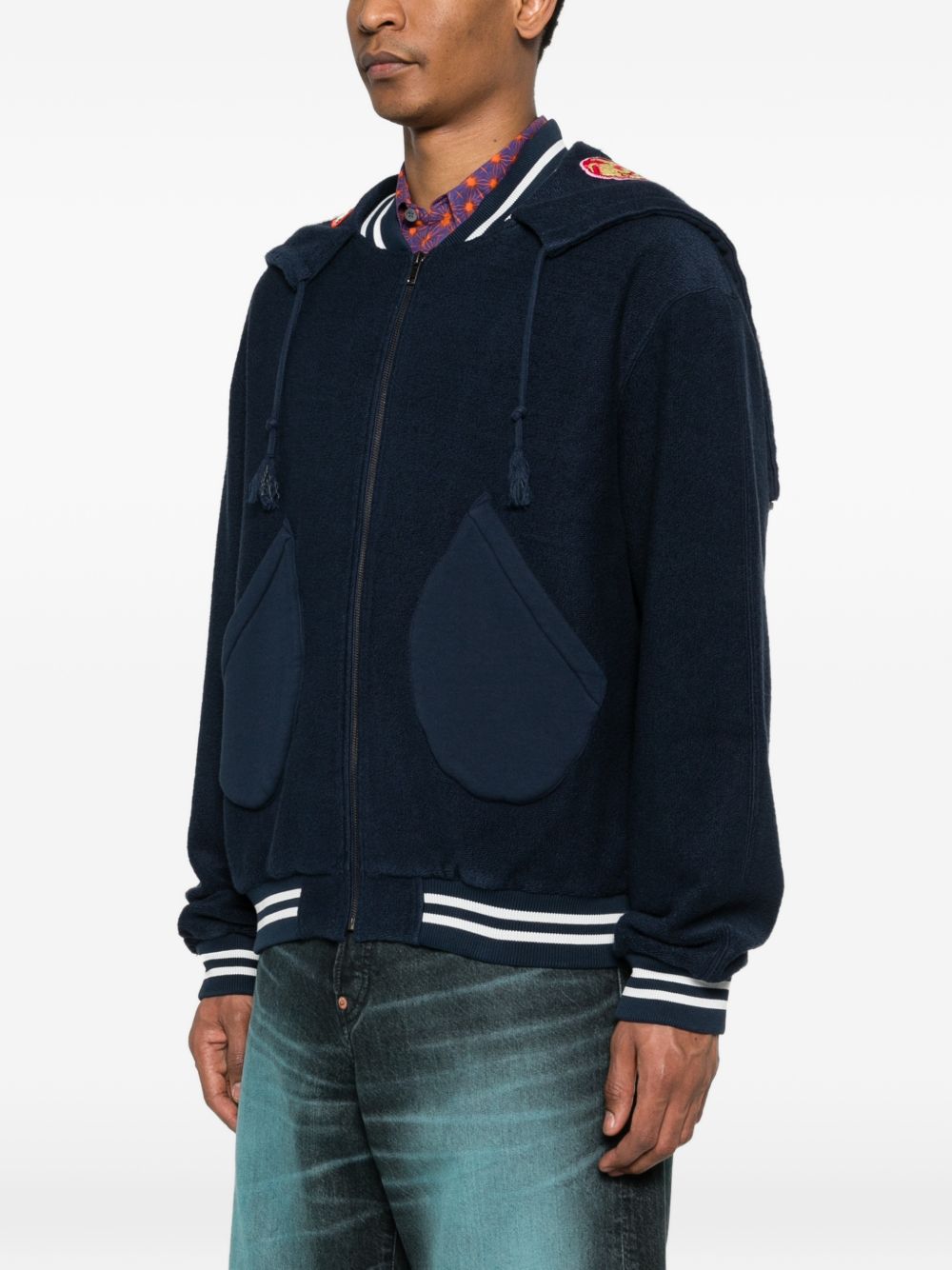 Deep Blue Silk and Nylon Zip-Up Jacket