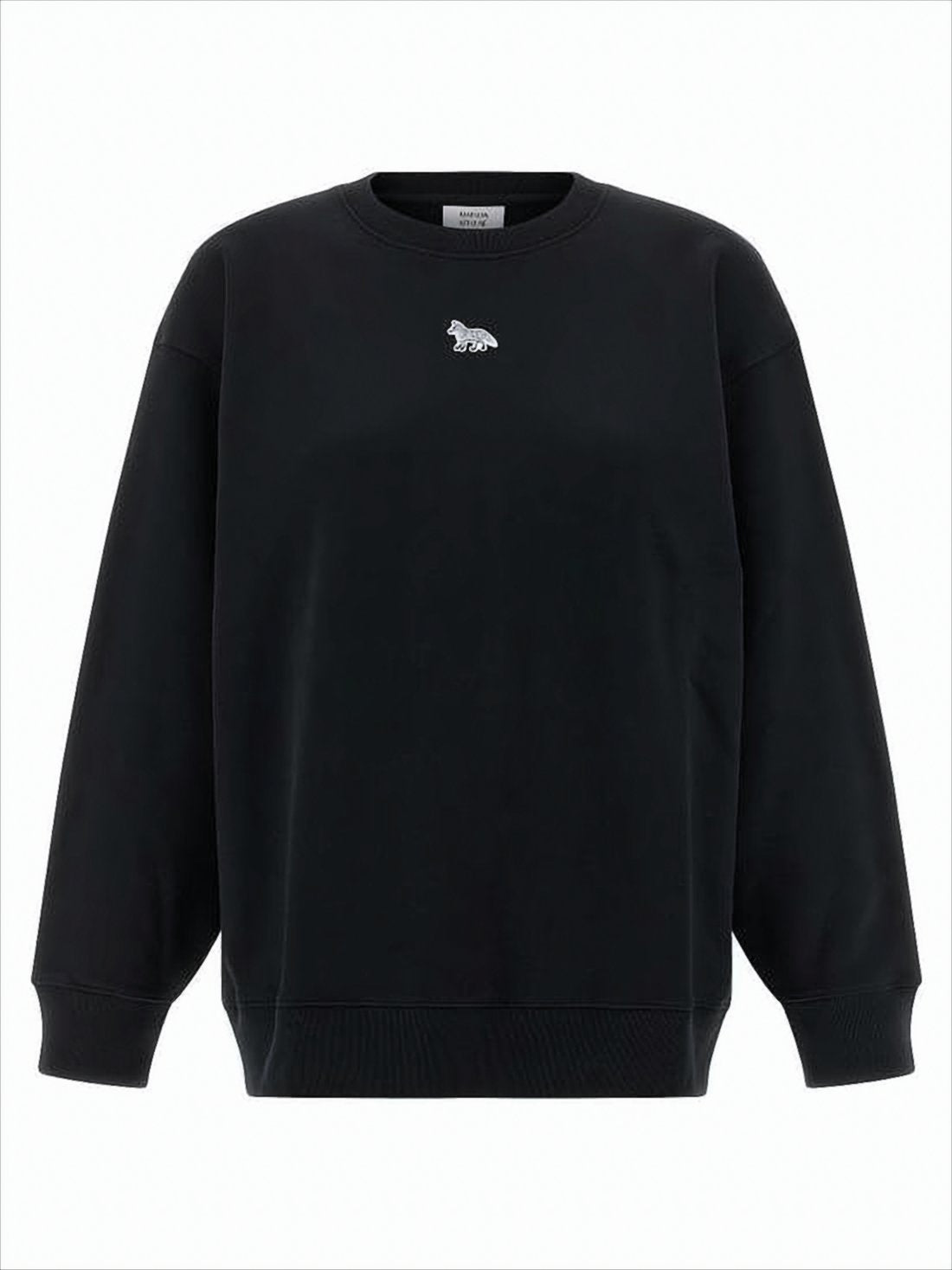 Oversized Black Sweatshirt With Embroidered Fox Logo