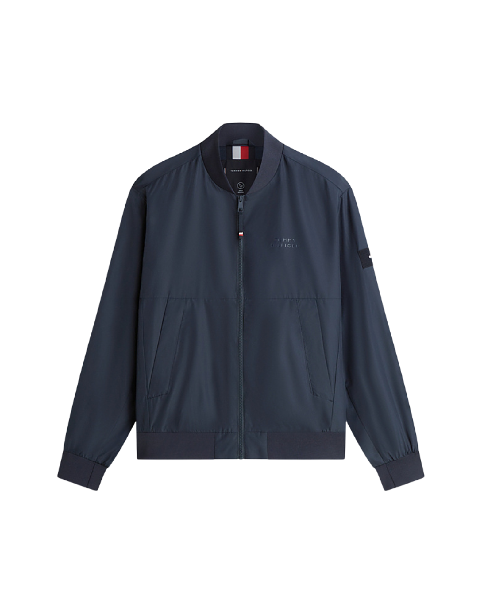 Water-Resistant Navy Bomber Jacket With Baseball Collar And Storm Flap