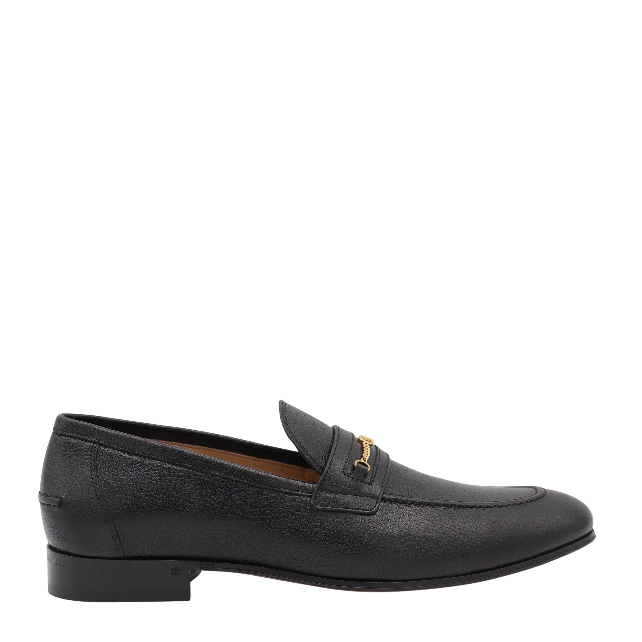 Classic Black Loafers with Gold Chain Detail