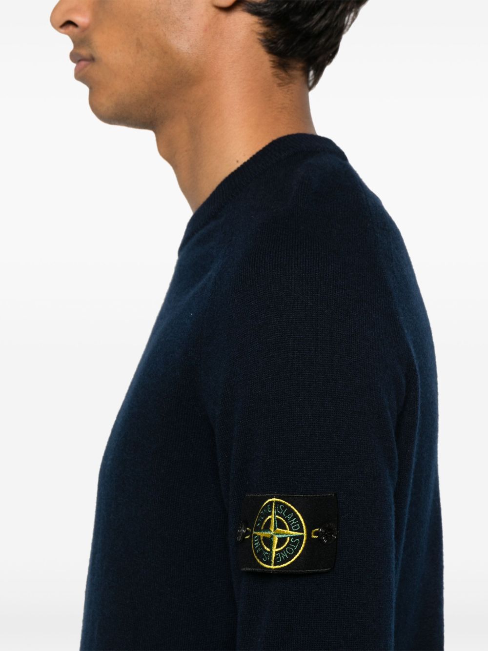 Crewneck Sweater In Lightweight Geelong Wool With Logo Badge