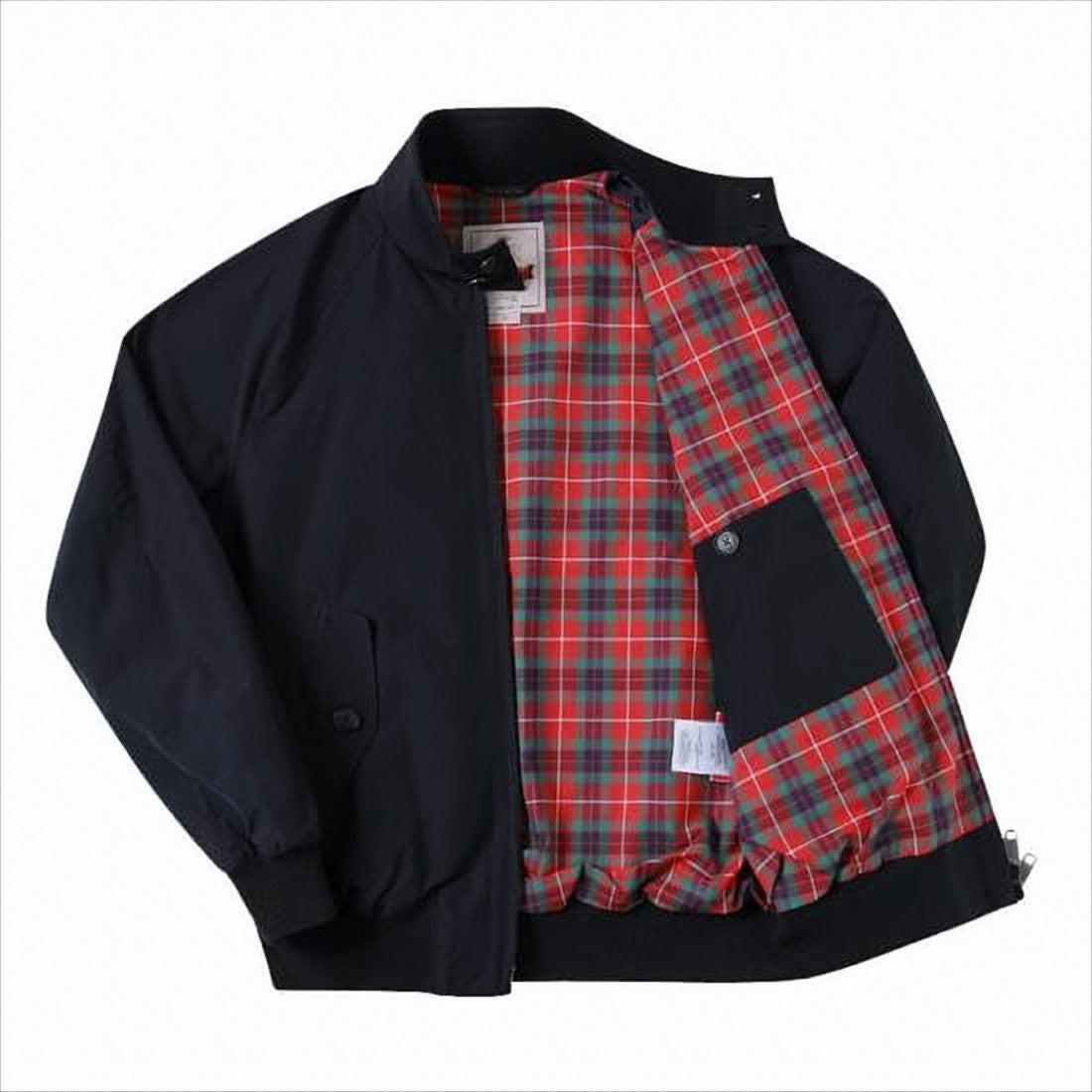 Classic Black Bomber Jacket with Tartan Lining