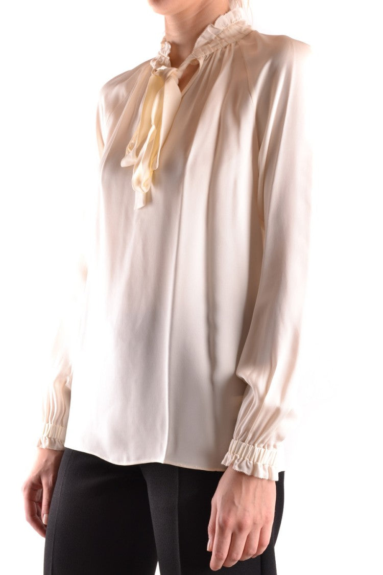 Flowing White Blouse With Ruffled Neckline