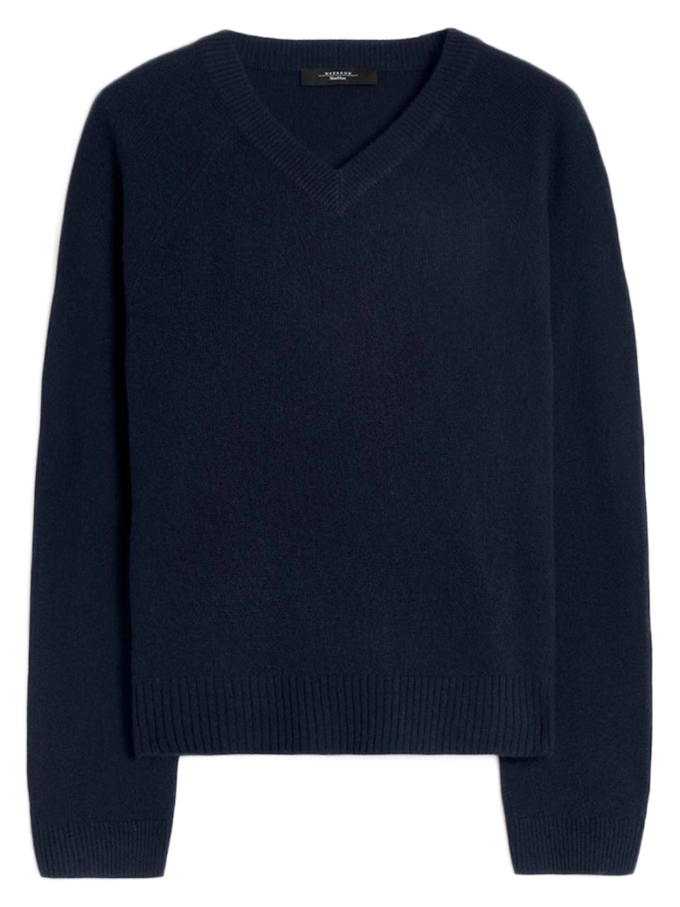 Classic Black V-Neck Cashmere Sweater with Cropped Silhouette