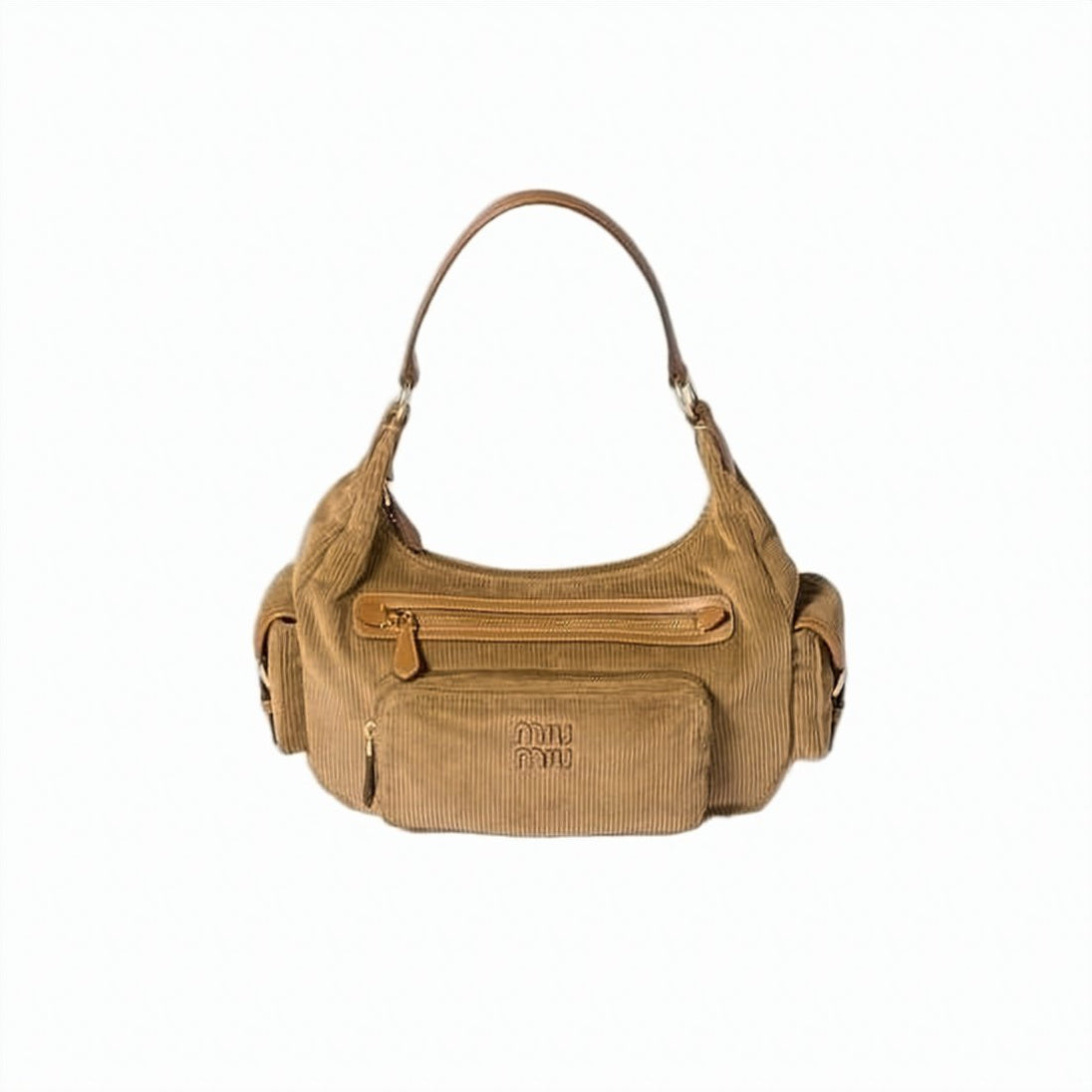 Corduroy Shoulder Bag with Logo-Embossed Pocket