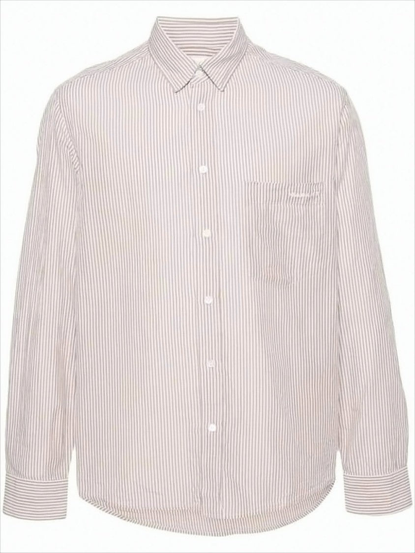 Vertical Striped Long-Sleeve Shirt with Classic Collar