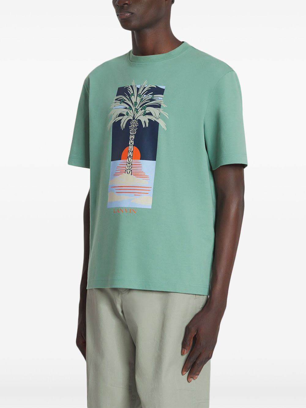 Graphic Print Sea Green Crew Neck T-Shirt