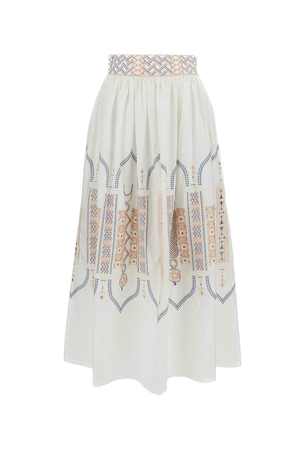 Embroidered Cotton Poplin Long Skirt