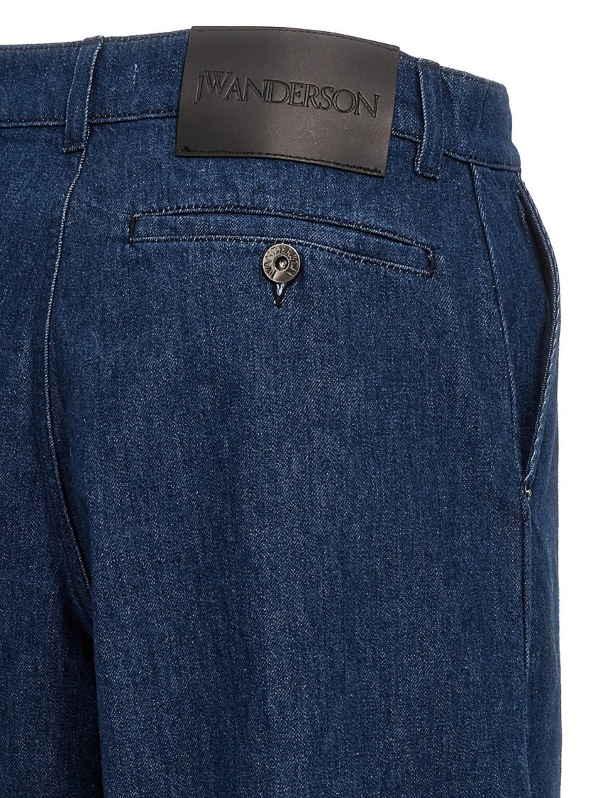 Relaxed-Fit Wide-Leg Denim Pants With Cuffed Hem And Patterned Interior