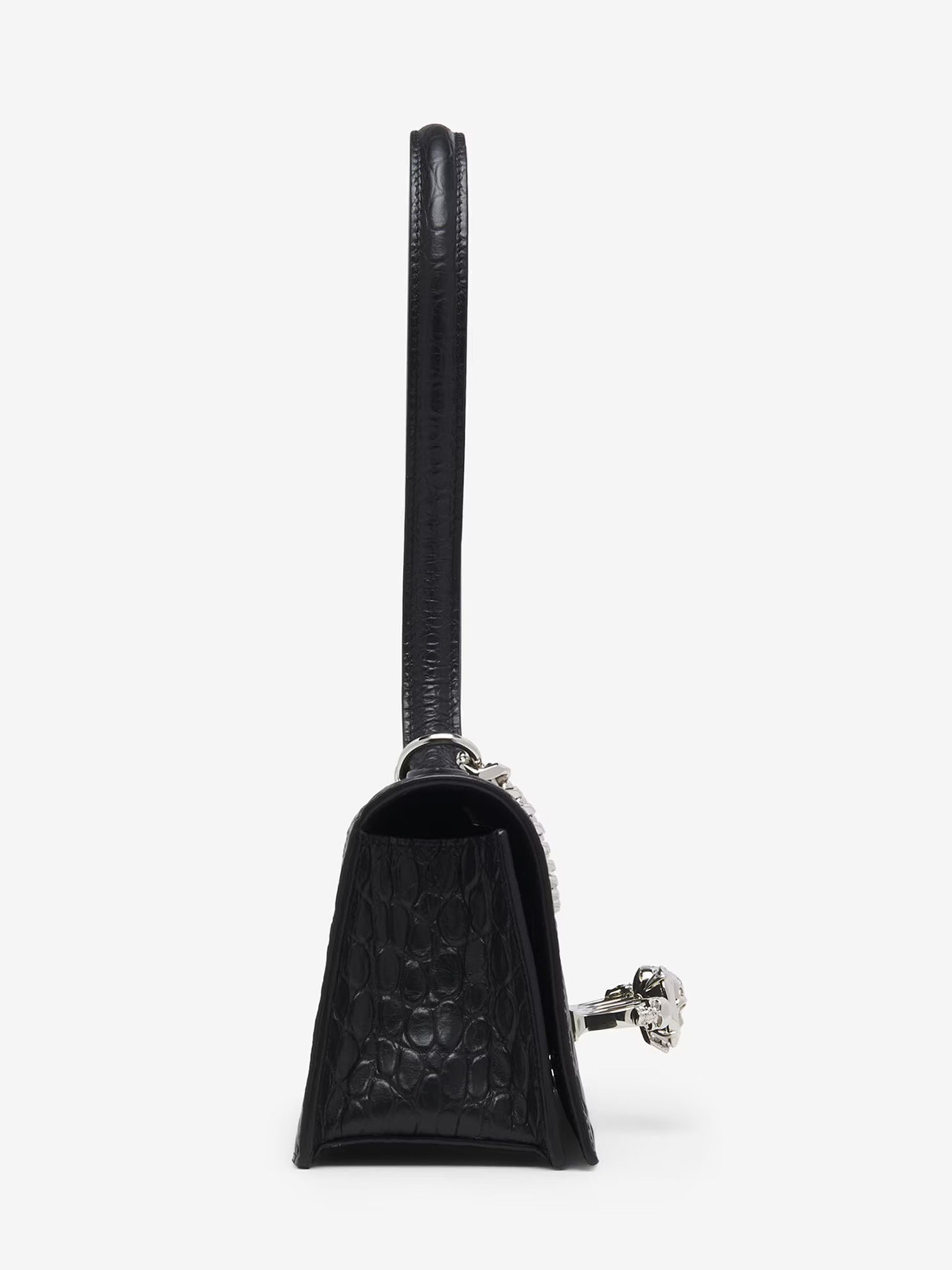 Jewelled Top Handle Shoulder Bag - Leather - Black