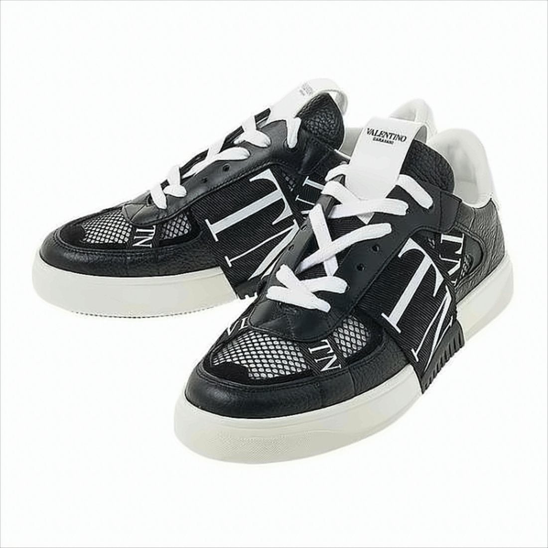 Black Textured Calf Leather Sneakers with Mesh Panels
