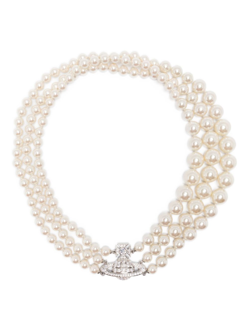 Triple Strand Silver-Tone Faux Pearl Necklace