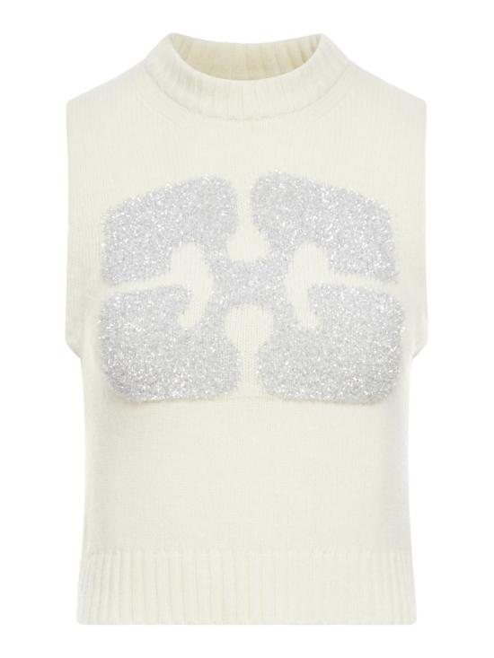 Textured Metallic Knit Vest with High Neckline