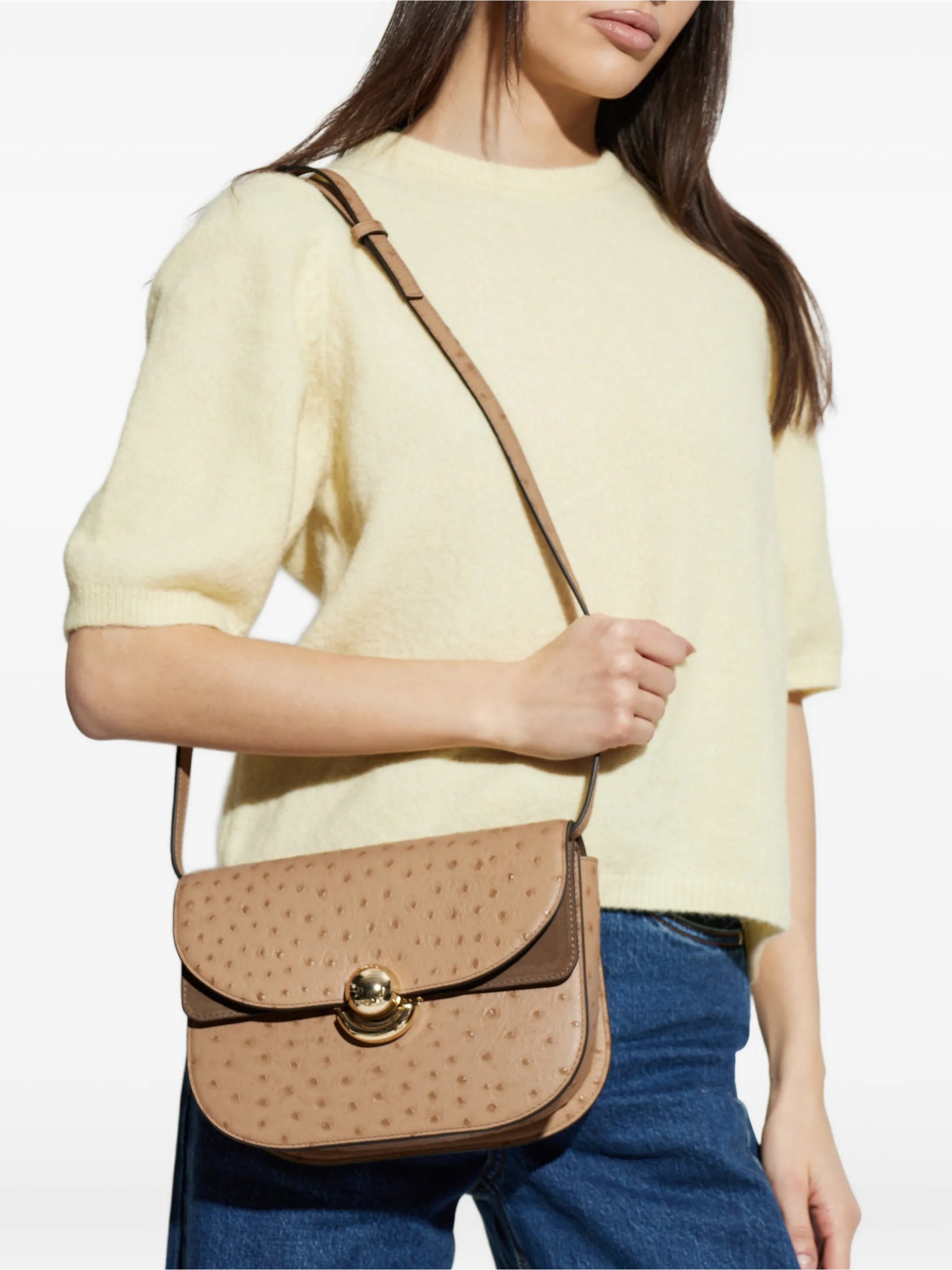 Sfera S Structured Dotted Brown Leather Bag