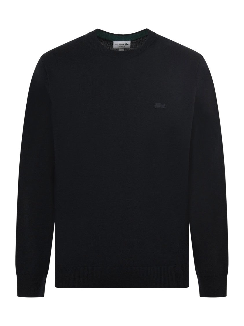 Black Wool Crew Neck Sweater with Minimalist Design