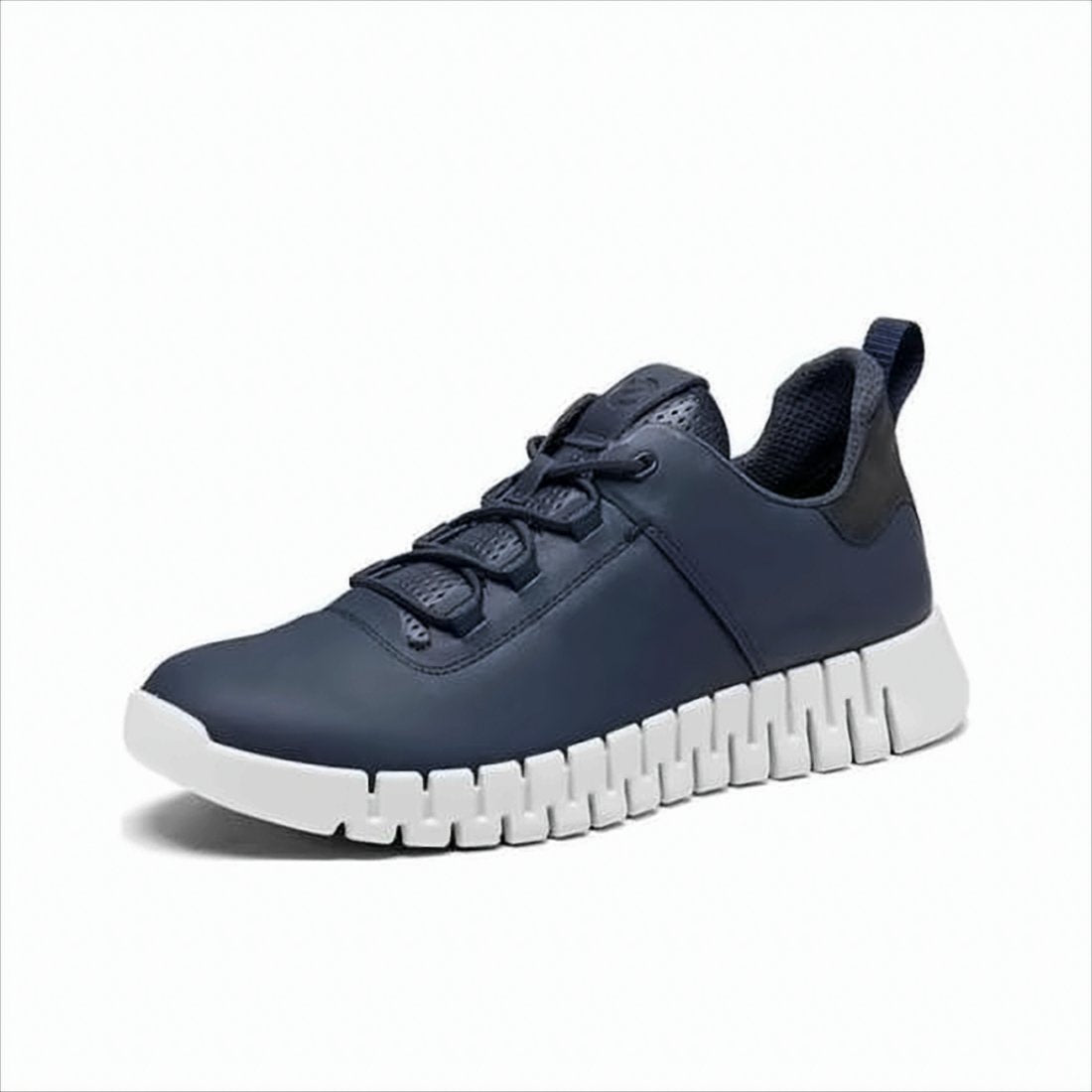 Navy Leather Sneakers with Contrast Sole