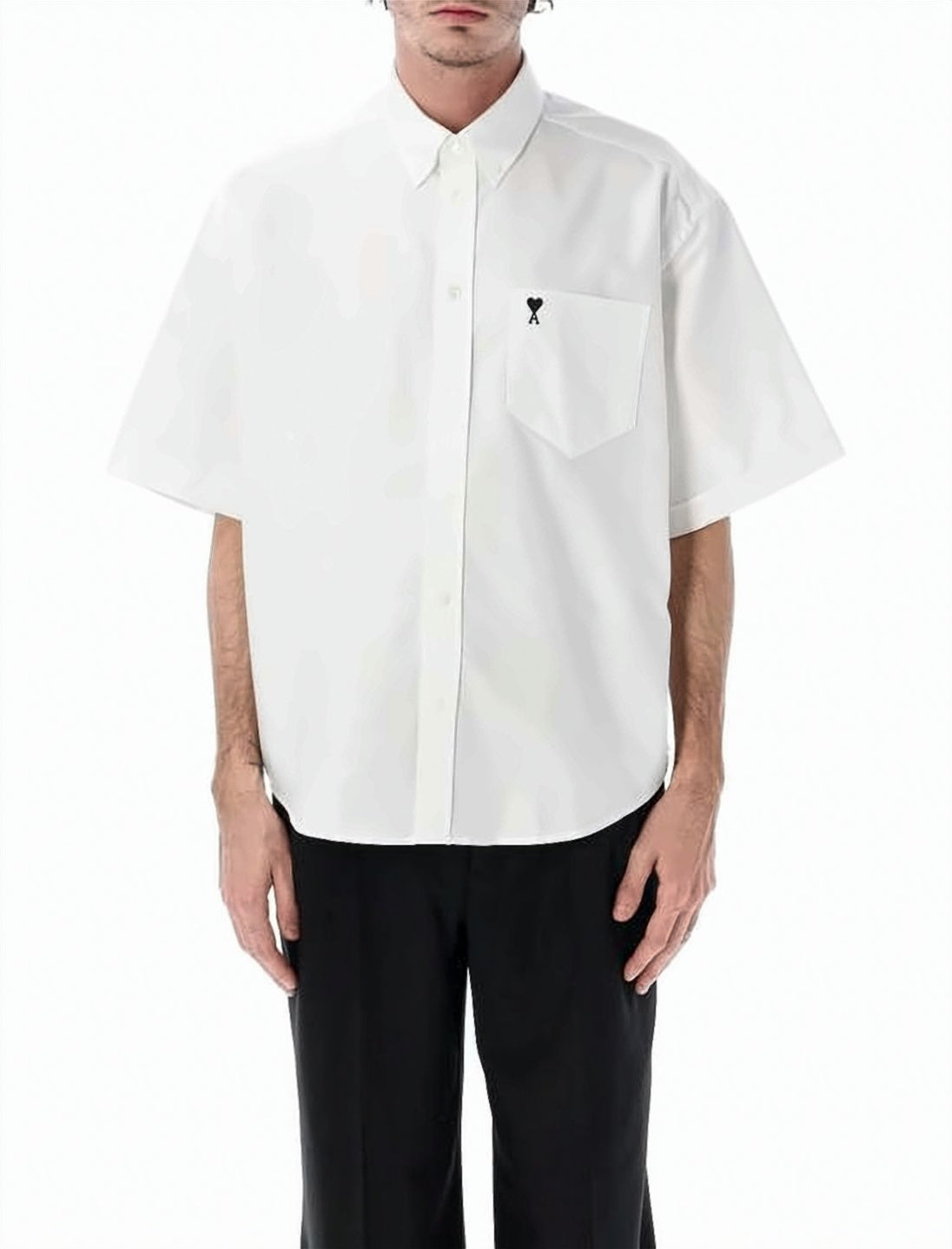 Short-Sleeve Boxy Shirt with Button-Down Collar