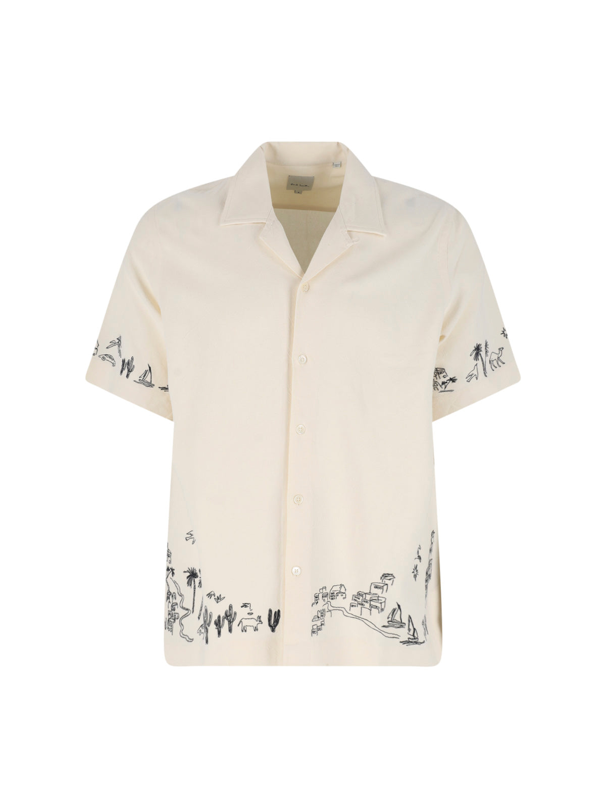 Beige Relaxed Fit Bowling Embroidered Shirt