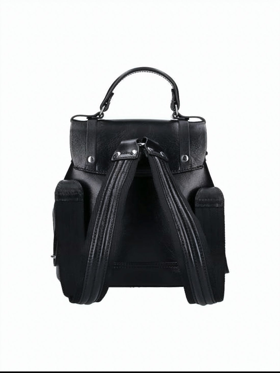 Black Structured Leather Orb Emblem Backpack