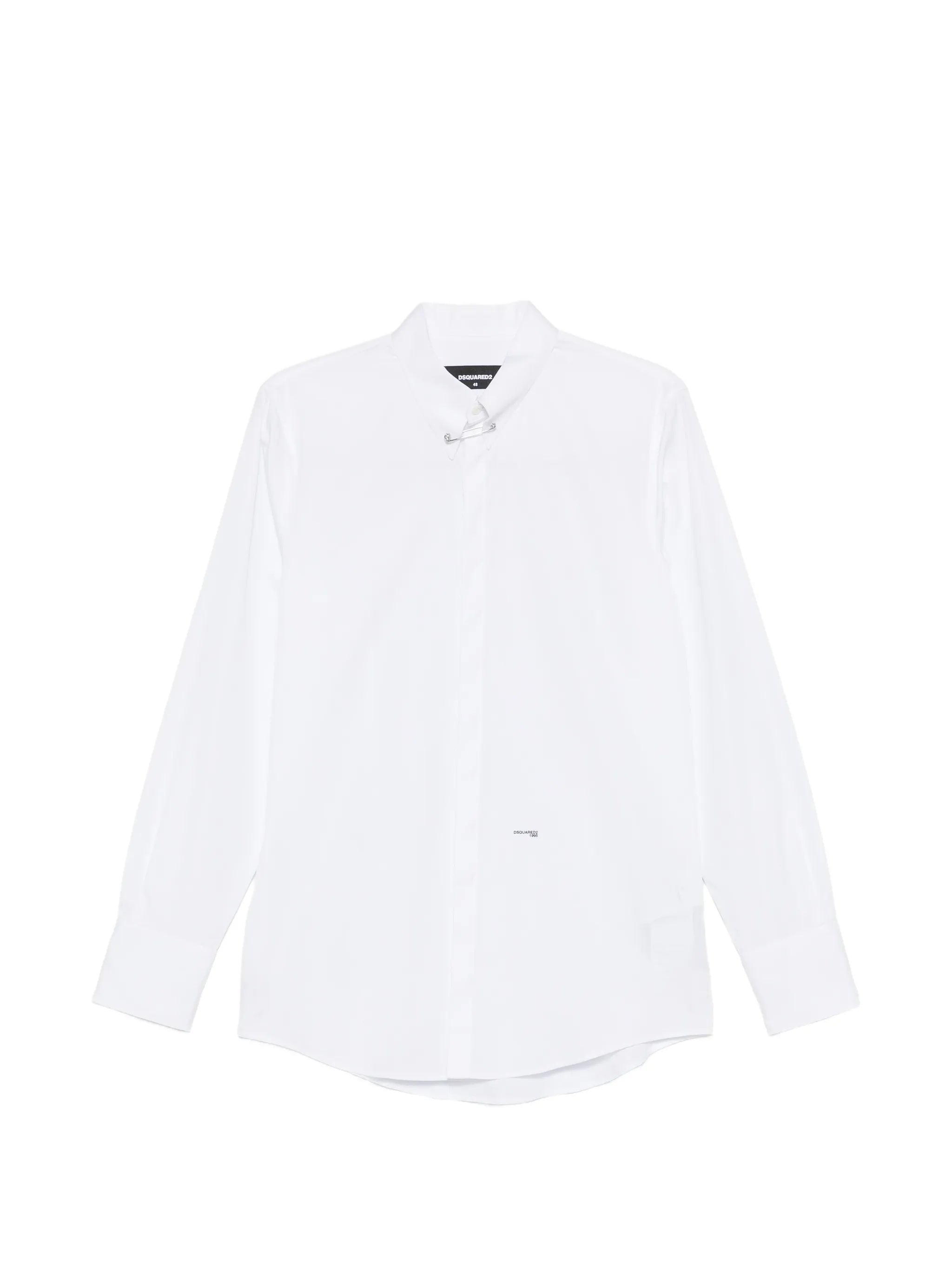 White Long-Sleeve Silver Safety Pin Shirt