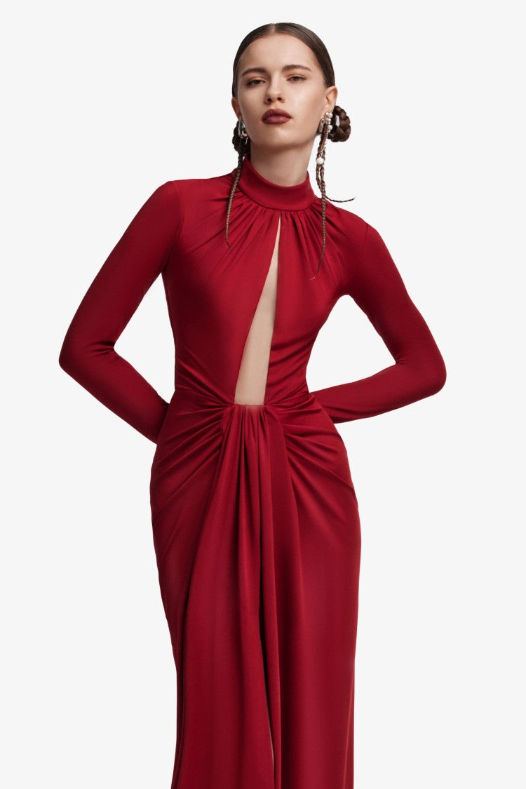 Jersey Pleated Long Dress