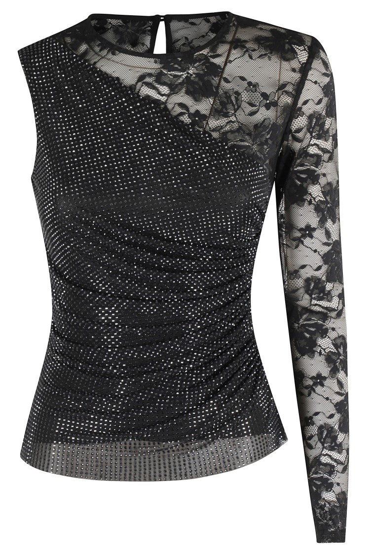 Rhinestone Lace Sleeve Top