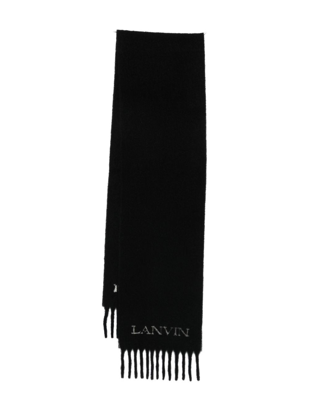 Fringed Black Scarf With Embroidered Logo Detail