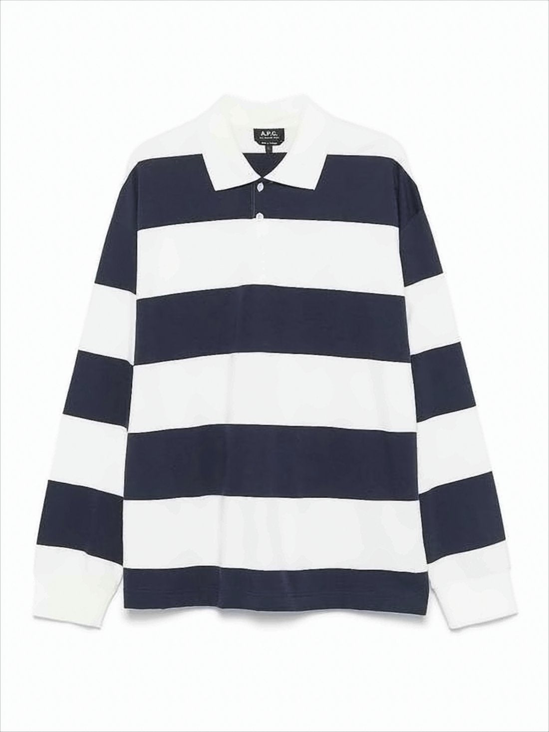 Horizontal Striped Polo Collar Shirt in Navy