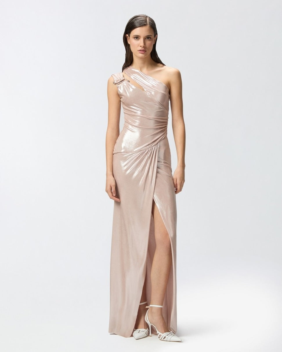 One-Shoulder Draped Dress With Side Slit