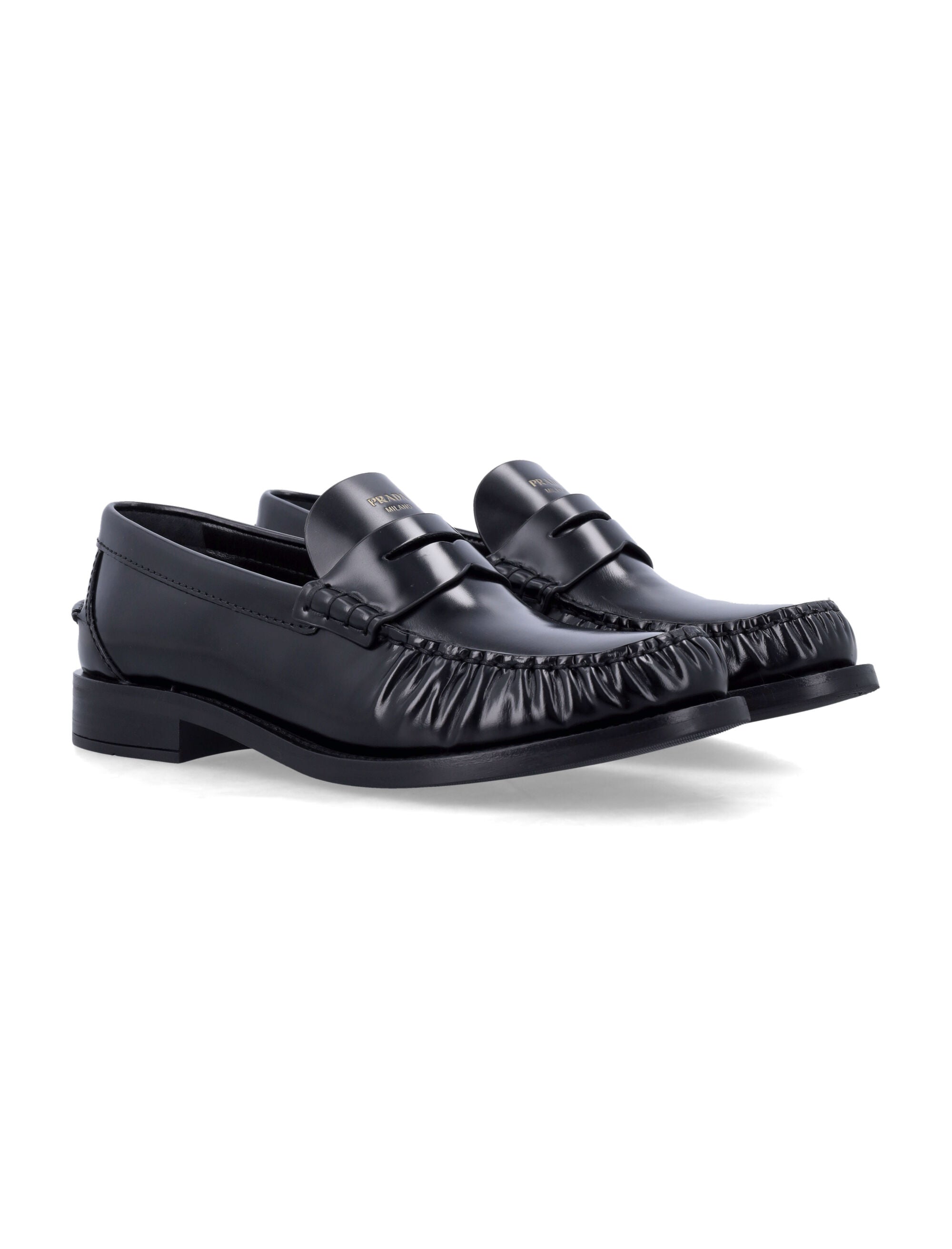 Brushed Leather Loafers with Gathered Toe Detail
