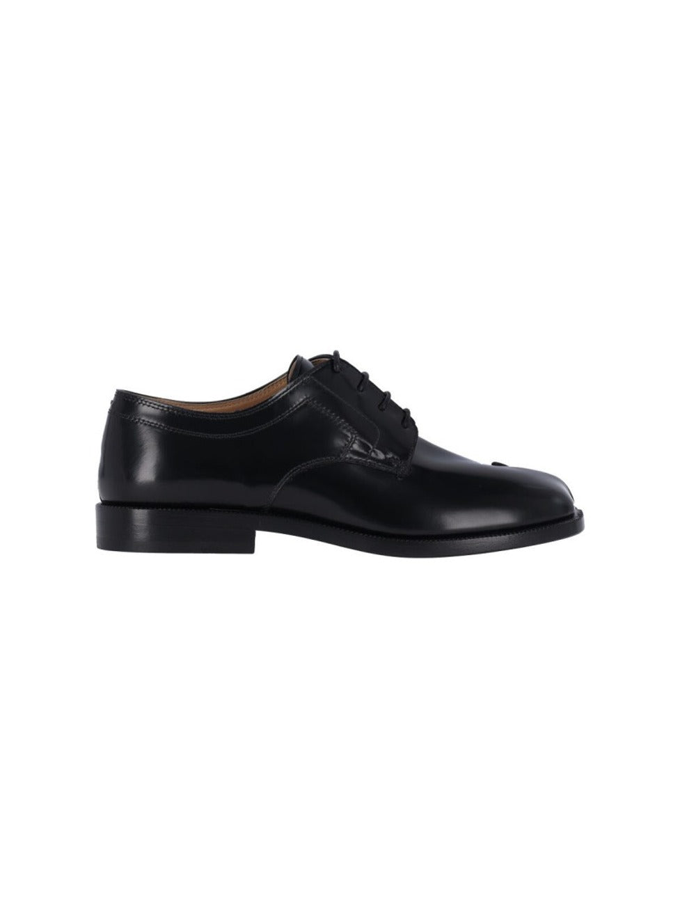 Refined Black Leather Derby Shoes With Tabi Detail