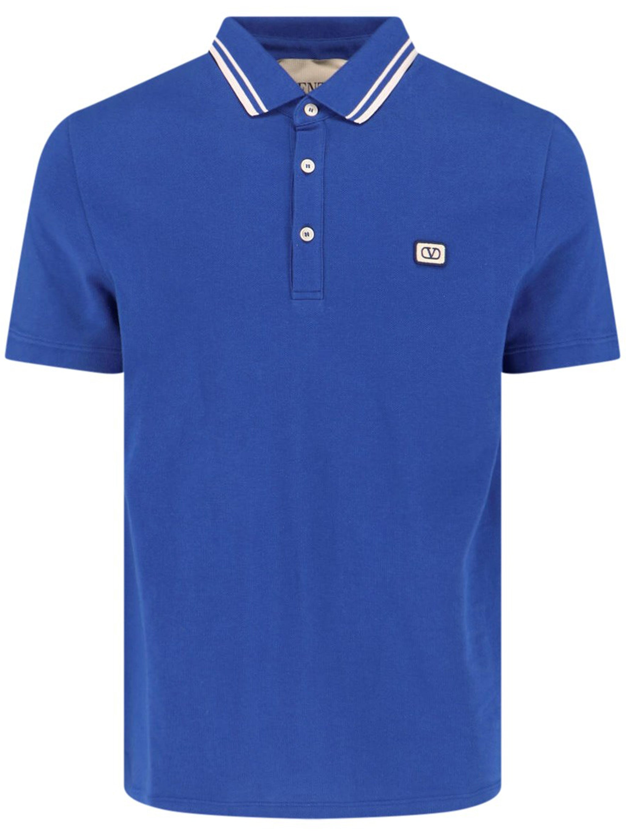 Blue Short-Sleeved Double Stripe Cotton Polo