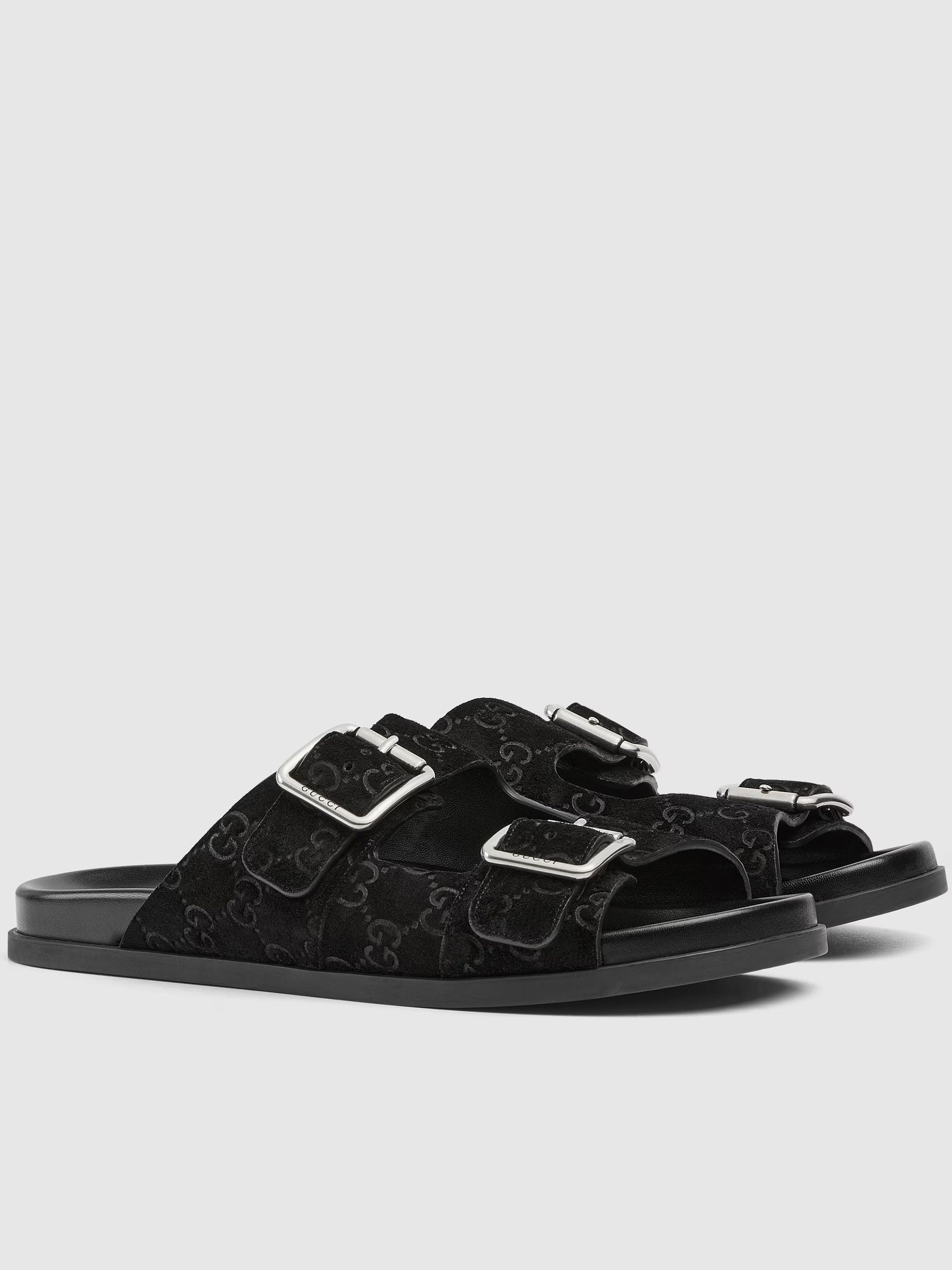 Black Rhein Open Suede Slide Sandals