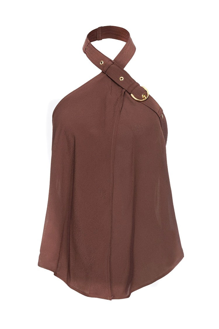 Halter Neck Top with Ring Detail and Flowy Silhouette