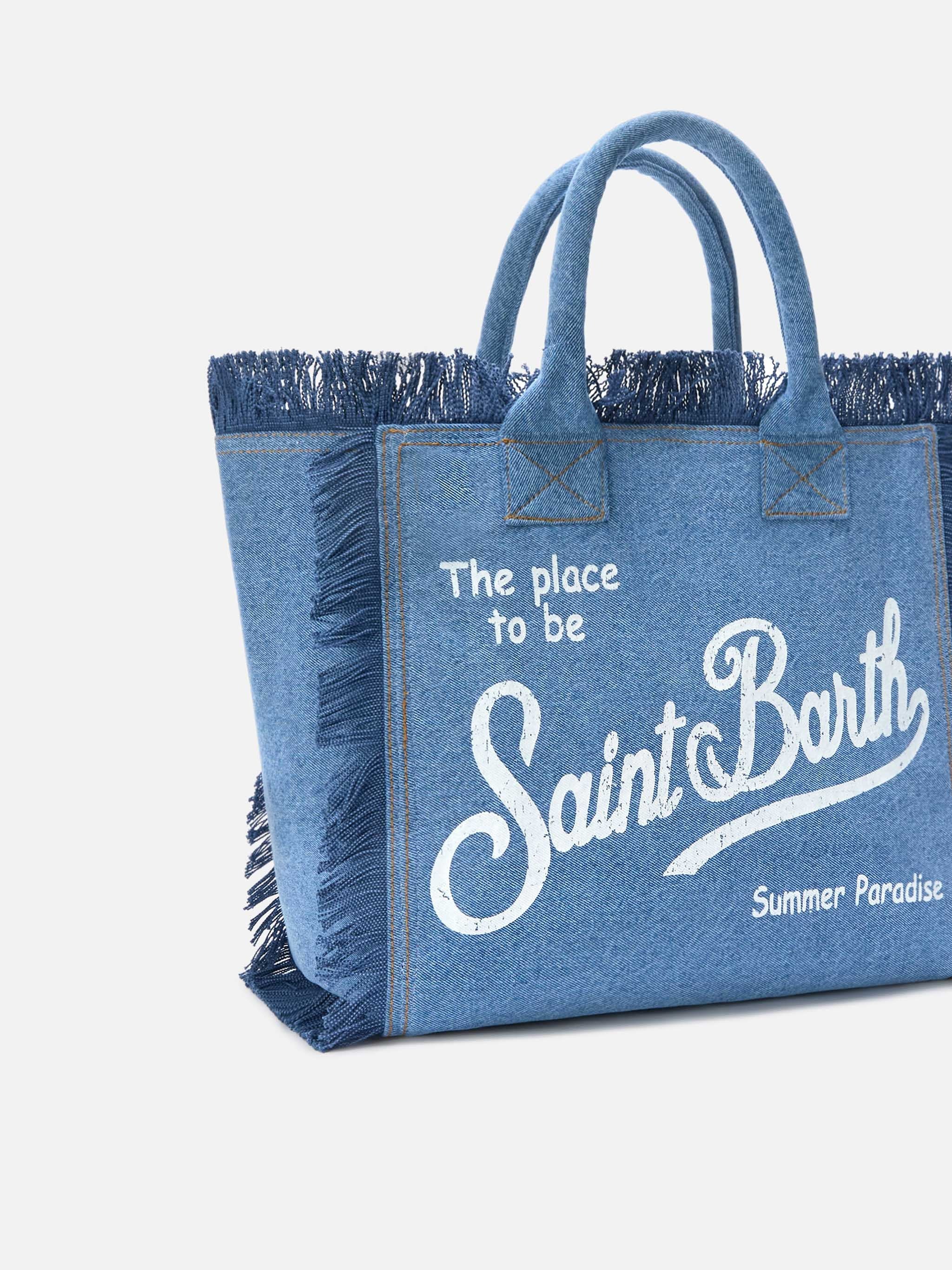 Oversized Denim Tote Bag with Frayed Edges