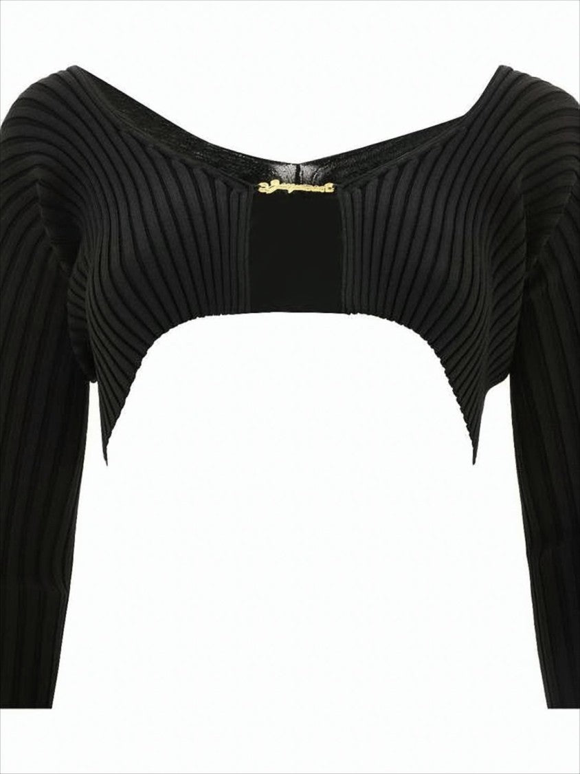 Ribbed Cropped Cardigan with Off-Shoulder Neckline