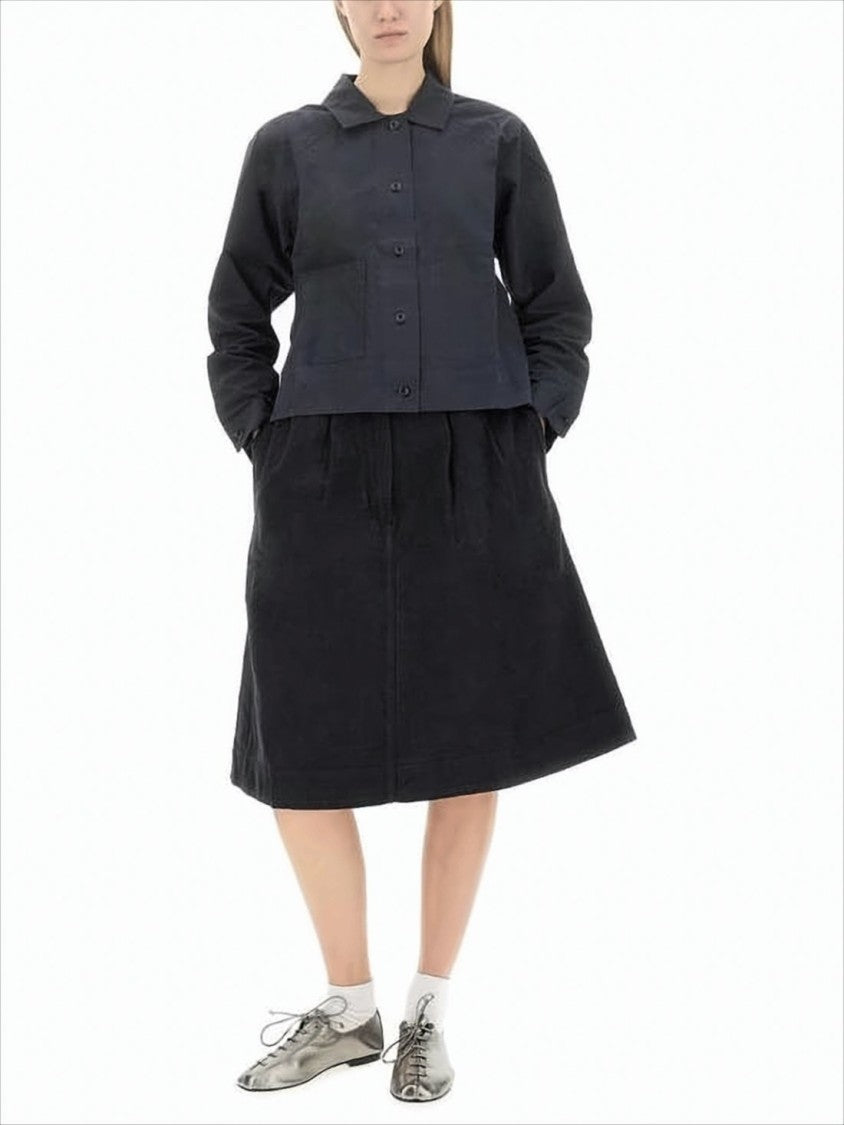 A-Line Midi Skirt with Button-Detail Waistband